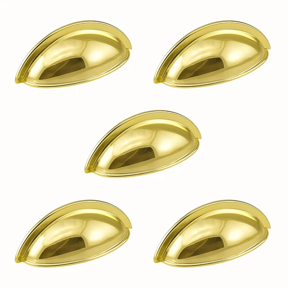 Çanak Kulp 5 ADET 64 mm Gold Altın Metal Mobilya Çekmece Dolap Kapak Kulpu Modern Mutfak Kulpları ürün görseli