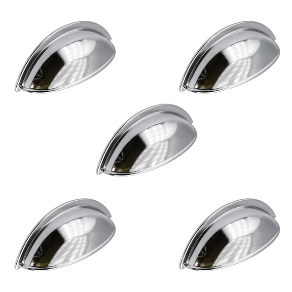 Çanak Kulp 5 ADET 64 mm Krom Gümüş Metal Mobilya Çekmece Dolap Kapak Kulpu Modern Mutfak Kulpları - Resim 3