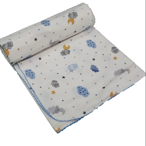 Bebek Battaniyesi Flanel Bulut Desen Mavi
