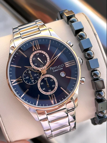 Ferrucci Çelik Kordon İç Fonksiyonları Aktif 2 Yıl Garantili Erkek Kol Saati+Bileklik F.FGG233.06 ürün görseli