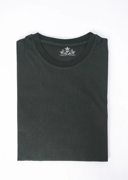 Bisiklet Yaka Battal Beden Tişört Haki Renk