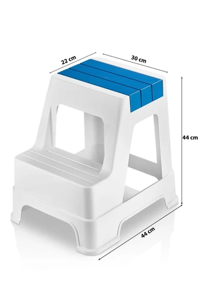 Çelik Ayna Zilkale Büyük Boy Çift Katlı Basamak Çok Amaçlı Dayanıklı Tabure Beyaz+ Mavi-254 - Resim 4