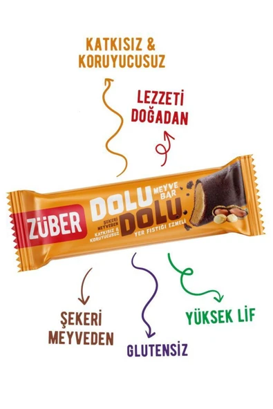 Züber Dolu Dolu Yer Fıstığı Ezmeli Meyve Bar 30 G , Sağlıklı Atıştırmalık , Doğal Enerji ve Lezzet - Resim 2