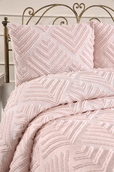 Çeyiz Diyarı Pine 3 Parça Çift Kişilik Pike Takımı Pudra - Resim 2