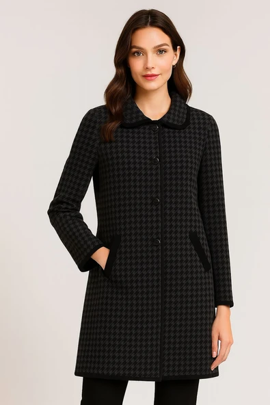 Kadın Çift Cepli Desenli Anne Hırkası Siyah - 4