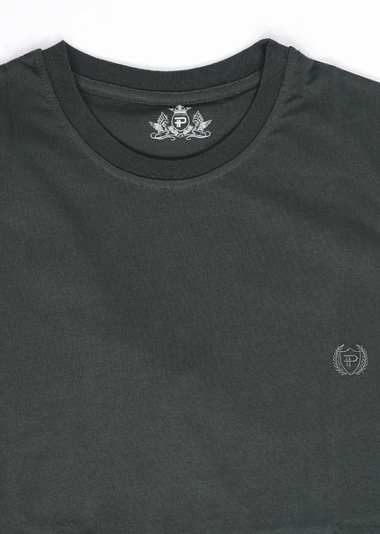 Bisiklet Yaka Battal Beden Tişört Haki Renk - 3