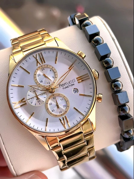 Ferrucci Çelik Kordon İç Fonksiyonları Aktif 2 Yıl Garantili Erkek Kol Saati+Bileklik F.FGG233.05 ürün görseli