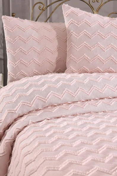 Çeyiz Diyarı Lumpa 3 Parça Çift Kişilik Pike Takımı Pudra - Resim 2