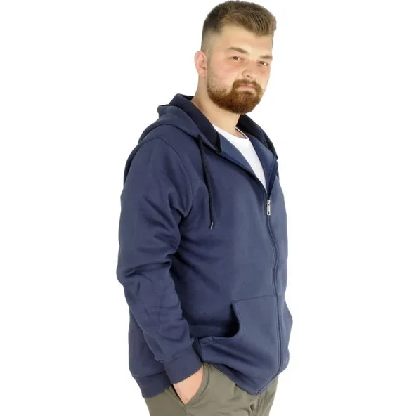 Erkek Sweatshirt Kapşonlu Zippered Basic 20543 İndigo - 2
