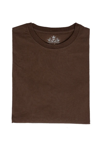 Bisiklet Yaka Battal Beden Tişört Kahve Renk