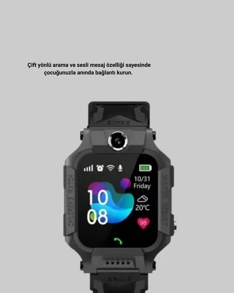 S10 Akıllı Çocuk Saati Siyah Tasarım Adımsayar ve Alarm Fonksiyonu - 3