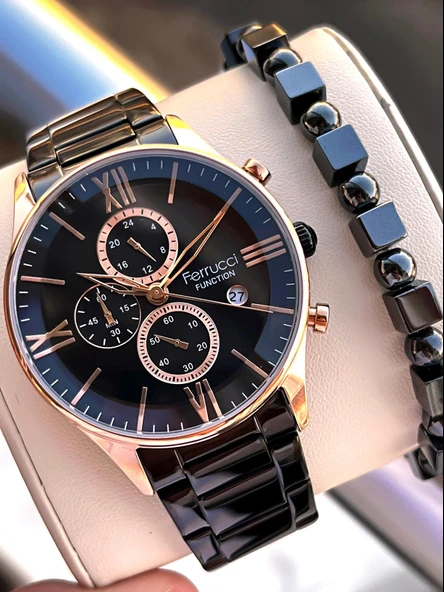 Ferrucci Çelik Kordon İç Fonksiyonları Aktif 2 Yıl Garantili Erkek Kol Saati+Bileklik F.FGG233.04 ürün görseli
