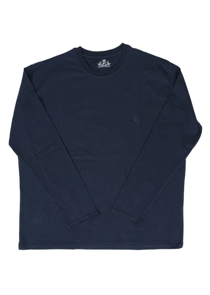 Bisiklet Yaka Battal Beden Tişört Lacivert Renk - 3