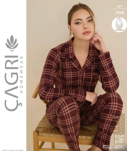 Çağrı Kadın Kışlık Süet Uzun Kollu Önü Düğmeli Pijama Takımı - 3