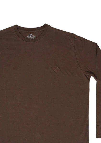 Bisiklet Yaka Battal Beden Tişört Kahve Renk - 3