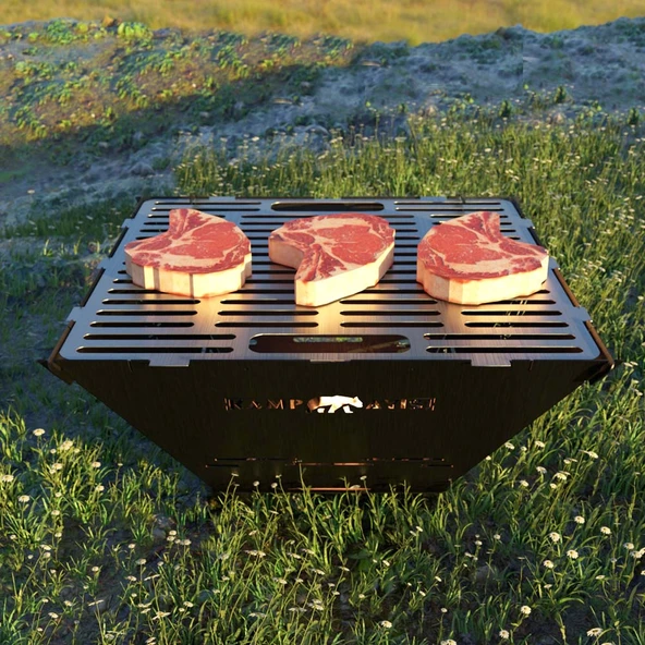 Kamp Ayısı® FireNest™: Core Ateş Çukuru Taşınabilir Ateş Çukuru Seti - 3mm Karbon Çelik, 1.5mm Paslanmaz Izgara, Çantalı - 3