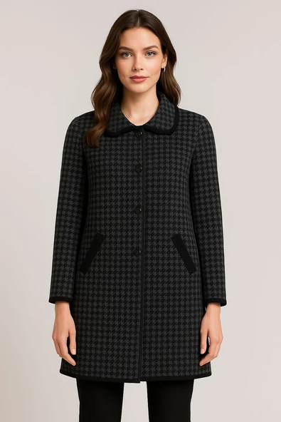 Kadın Çift Cepli Desenli Anne Hırkası Siyah - 2