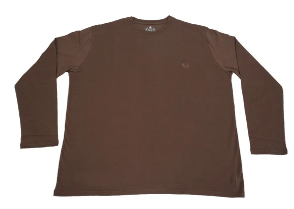 Bisiklet Yaka Battal Beden Tişört Kahve Renk - 2