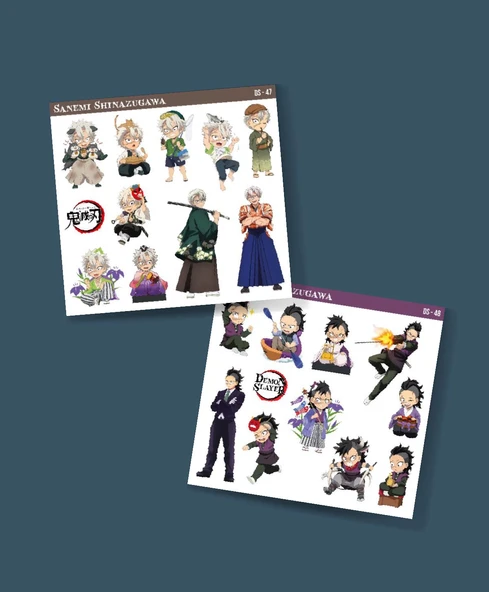 Kimetsu no yaiba-parlak kağıt-Demon Slayer-Genya -Sanemi Shinazugawa 2 Li Set Anime Sticker Çıkartma - 2