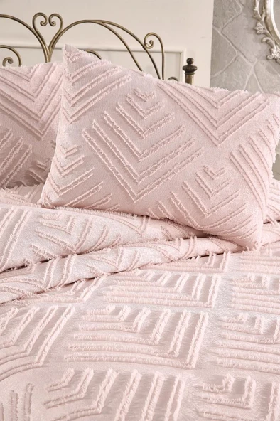 Çeyiz Diyarı Pine 3 Parça Çift Kişilik Pike Takımı Pudra - Resim 4