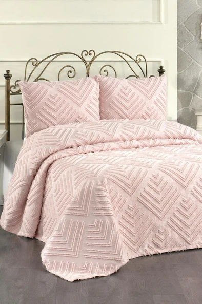 Çeyiz Diyarı Pine 3 Parça Çift Kişilik Pike Takımı Pudra ürün görseli