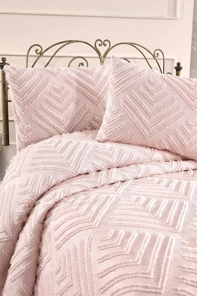 Çeyiz Diyarı Pine 3 Parça Çift Kişilik Pike Takımı Pudra - Resim 3