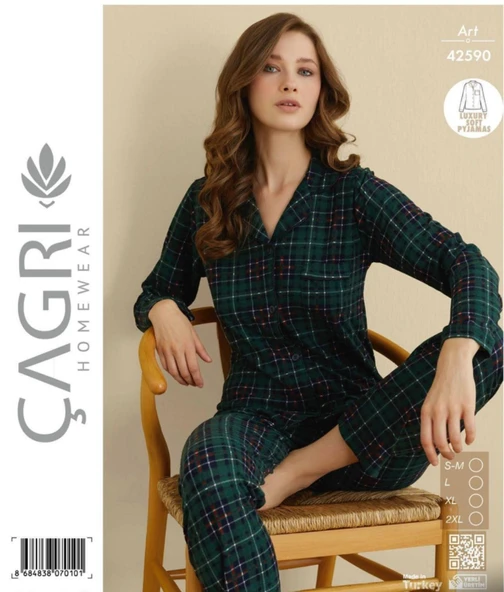 Çağrı Kadın Kışlık Süet Uzun Kollu Önü Düğmeli Pijama Takımı - 7