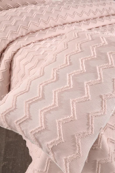 Çeyiz Diyarı Lumpa 3 Parça Çift Kişilik Pike Takımı Pudra - Resim 4