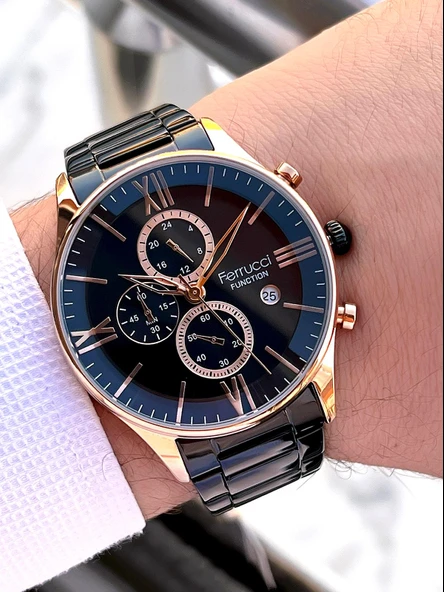 Ferrucci Çelik Kordon İç Fonksiyonları Aktif 2 Yıl Garantili Erkek Kol Saati+Bileklik F.FGG233.04 - Resim 3