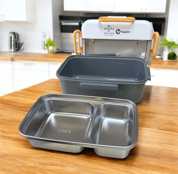 Fixpoint Paslanmaz Çelik Yemek Saklama ve Taşıma Kabı Gri Rengi 1100 ml P-1840 - 3