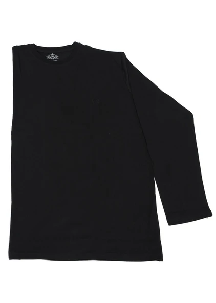 Bisiklet Yaka Battal Beden Tişört Siyah Renk - 2