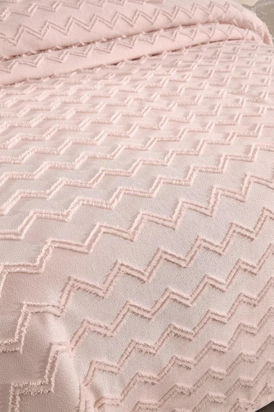 Çeyiz Diyarı Lumpa 3 Parça Çift Kişilik Pike Takımı Pudra - Resim 3