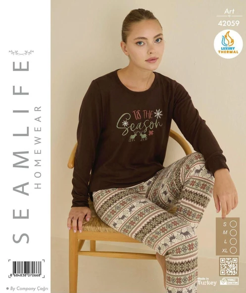 Seamlife Kadın Kışlık Termal Uzun Kollu Pijama Takımı - 4