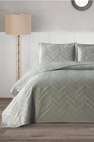 Paris Çift Kişilik Lüks Kadife 240x260 cm Yatak Örtüsü Gri ürün görseli