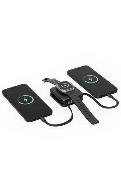 MagPac Mini Plus Dijital 10.000 mAh Type-C Telefon Saat Kablosuz Şarj Destekli Magsafe Powerbank - Lacivert - Resim 4