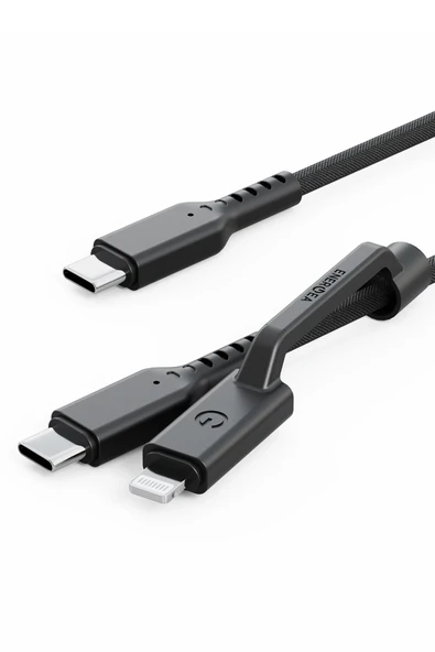 Flow Duo 2in1 1.5M 240W Type-C to Type-C ve Lightning PD Hızlı Şarj Kablo - Siyah - Resim 3