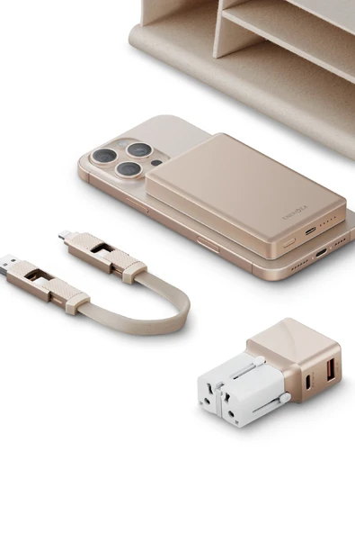 X Bazic 25W Adaptör AluPac 10.000 mAh Powerbank ve AluCable 60W USB to Lightning Kablolu Set Travel Çanta - Gold - 4
