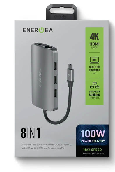 AluHub HD Pro 2 100W Type-C PD Şarj Destekli 8in1 4K Hub Dönüştürücü - Koyu Gri - Resim 5