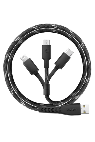 C89 NyloFlex 3in1 1.5M 3A USB to Type-C / Lightning / Micro Hızlı Şarj Kablo - Siyah ürün görseli 1