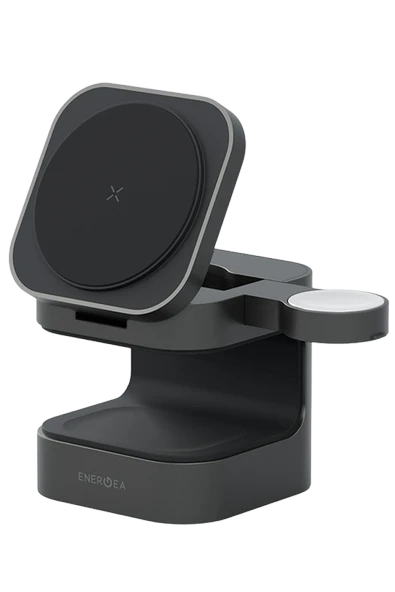 MagCube 3in1 Katlanabilir 15W Telefon Saat Airpods Masaüstü Hızlı Şarj Standı - Koyu Gri ürün görseli 1