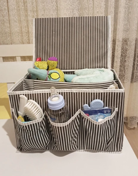 Bebek Beşik Başucu Düzenleyici Kapaklı 5 Bölmeli Organizer - Resim 3