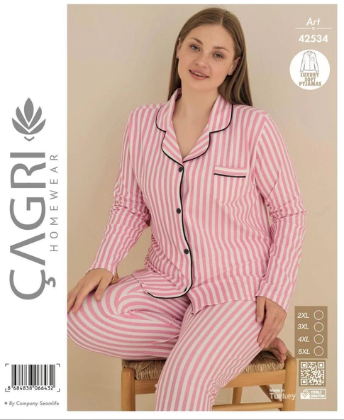 Çağrı Kadın Battal Kışlık Süet Uzun Kollu Önü Düğmeli Pijama Takımı 42534 ürün görseli