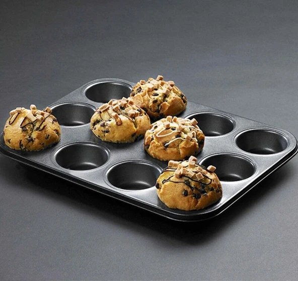 12 Bölmeli Metal Yapışmaz Muffin Kek Kalıbı EVV-82039 - Resim 4