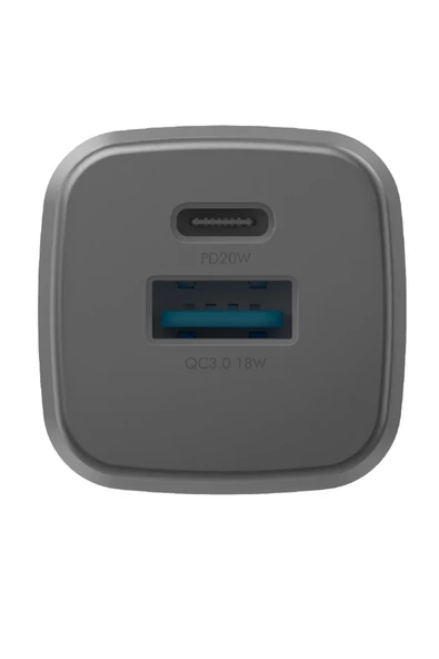 AmpCharge GaN20 20W Type-C ve 18W USB 3.0 Çıkışlı Hızlı Şarj Aleti - Koyu Gri - Resim 5