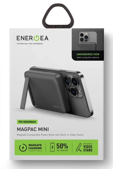 MagPac Mini 10.000 mAh 20W Type-C 15W Kablosuz Şarj - Stant Özellikli Magsafe Powerbank - Derin Mor - Resim 5