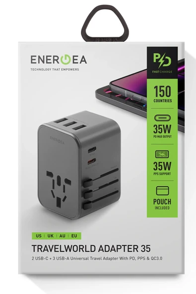 TravelWorld 35 Universal 35W Type-C 15W Type-C ve 12W USB Çıkışlı PD Hızlı Şarj Aleti - Koyu Gri - Resim 7