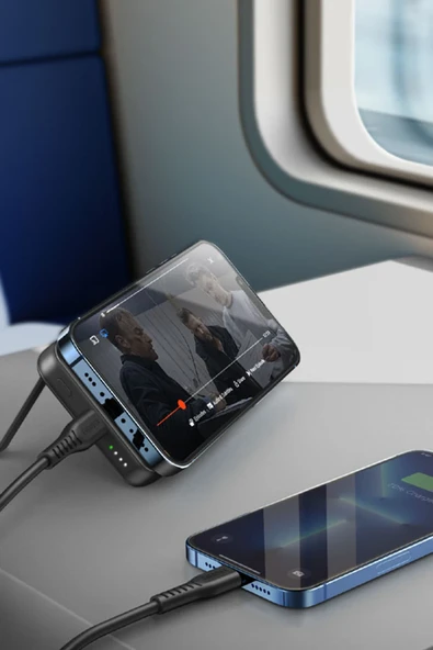 MagPac Mini 10.000 mAh 20W Type-C 15W Kablosuz Şarj - Stant Özellikli Magsafe Powerbank - Yeşil - Resim 4