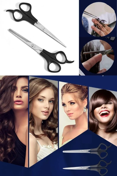 Çelik - Berber - Kuaför Traş Seti - Kuaför Makası - Ara Makas - Tarak EVV-13857YC - Resim 2