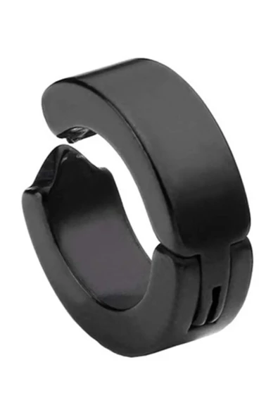 Erkek Küpesi - 1 Adet Siyah Çelik Kıstırmalı Küpe Paslanmaz Atmaz Çelik Siyah Küpe ürün görseli