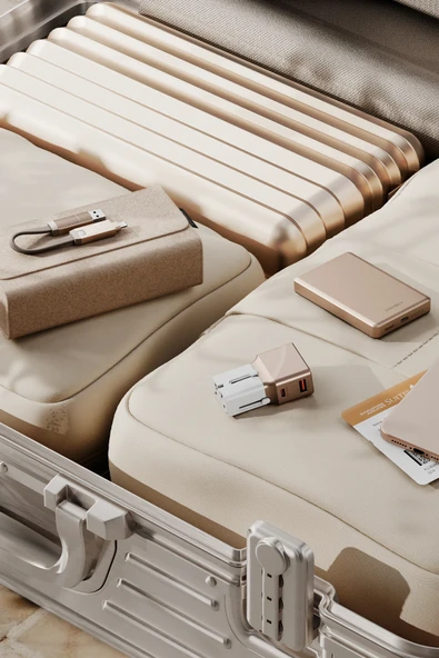 X Bazic 25W Adaptör AluPac 10.000 mAh Powerbank ve AluCable 60W USB to Lightning Kablolu Set Travel Çanta - Gold - 5